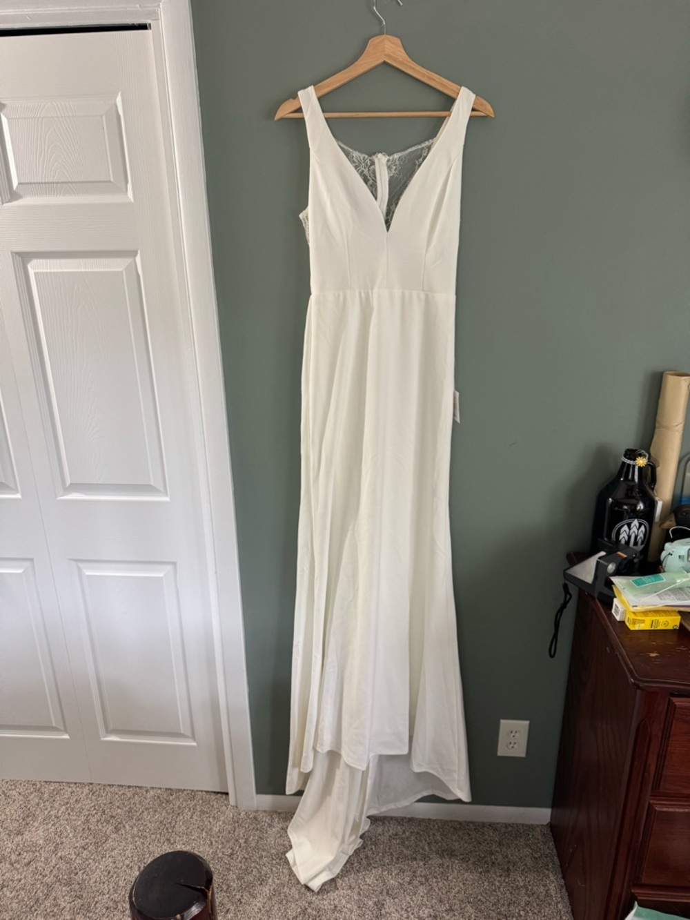 White Sleeveless Lace-Panel Wedding Dress - Picture 6 of 13